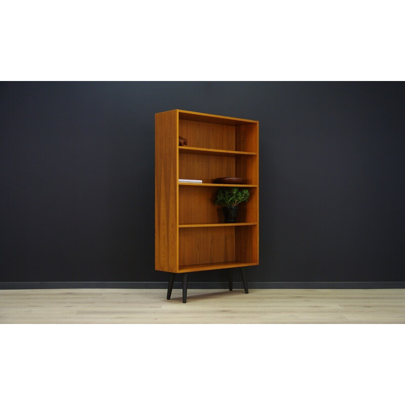 Vintage veneered teak bookcase with 3 shelves - 1960s