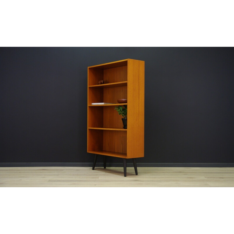 Vintage veneered teak bookcase with 3 shelves - 1960s