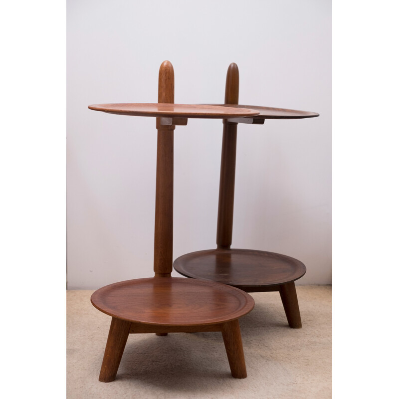 Vintage set of 2 side tables in dark wood - 1970s