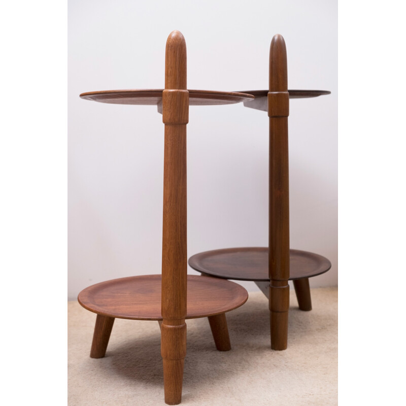 Vintage set of 2 side tables in dark wood - 1970s