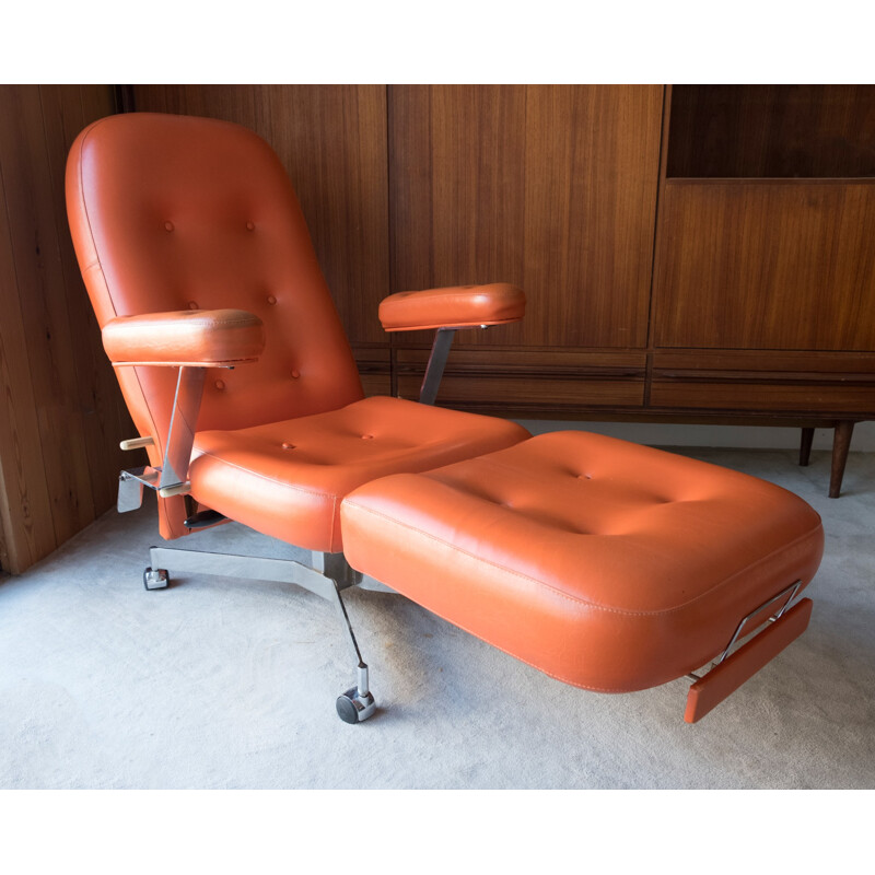 Chaise longue extensible orange vintage, Allemagne  - 1970
