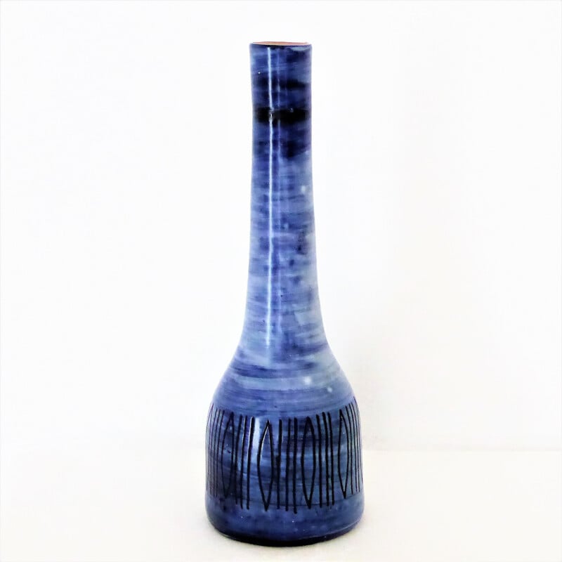 Grand vase bleu par Jacques Pouchain pour Atelier Dieulefit - 1950 