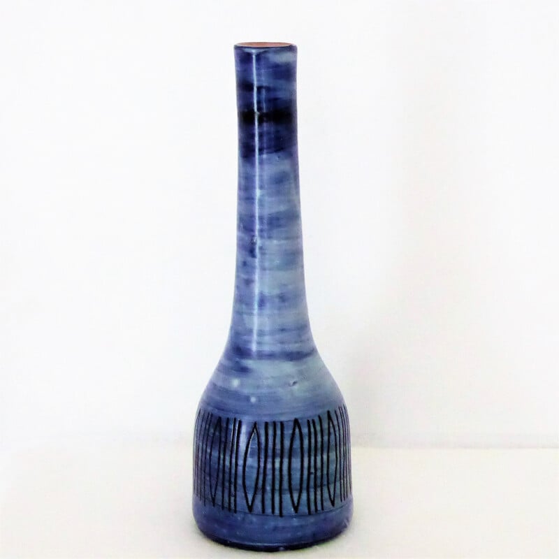 Grand vase bleu par Jacques Pouchain pour Atelier Dieulefit - 1950 