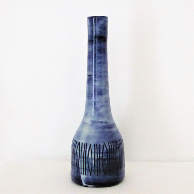 Grand vase bleu par Jacques Pouchain pour Atelier Dieulefit - 1950 