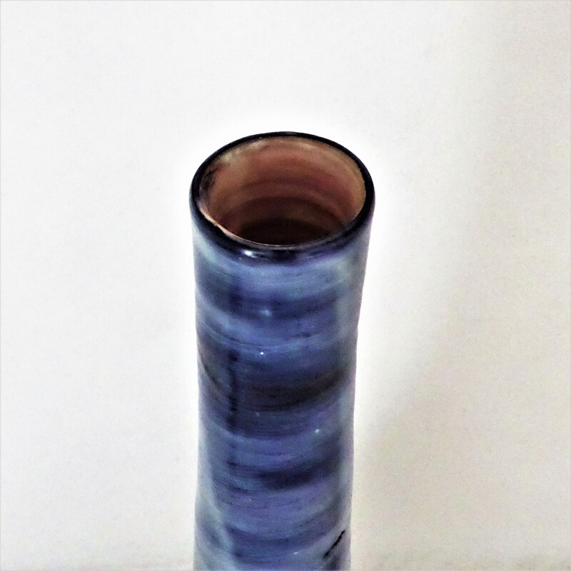 Grand vase bleu par Jacques Pouchain pour Atelier Dieulefit - 1950 