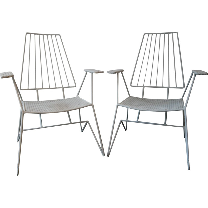 Set of 2 garden white low vintage chairs - 1960s