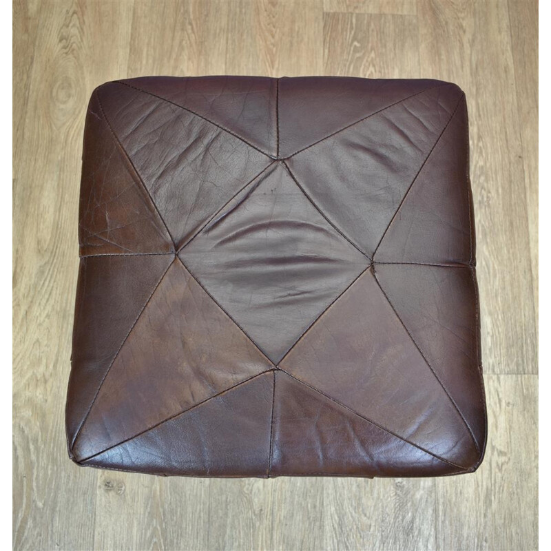 Vintage Danish brown leather swivel ottoman - 1970s