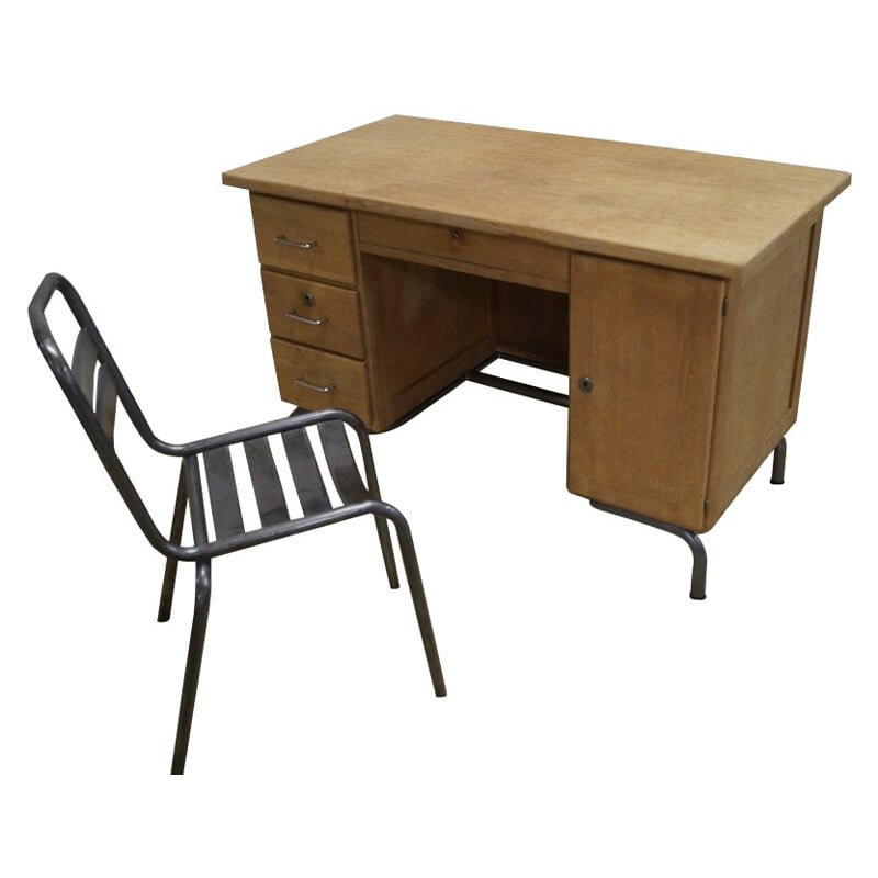 Bureau d'instituteur vintage et sa chaise - années 50