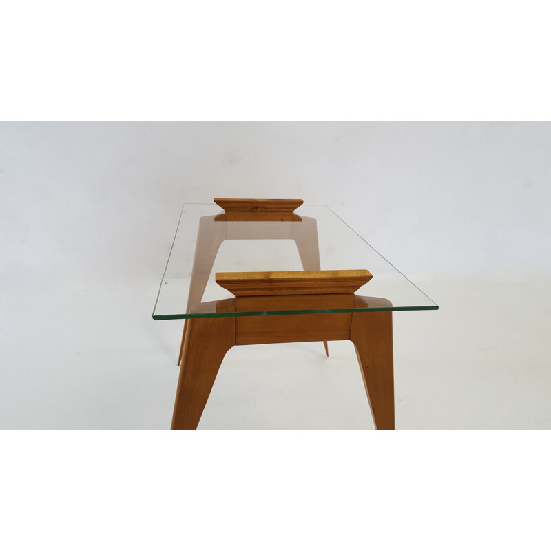 Vintage Italian side table with glass top - 1950s