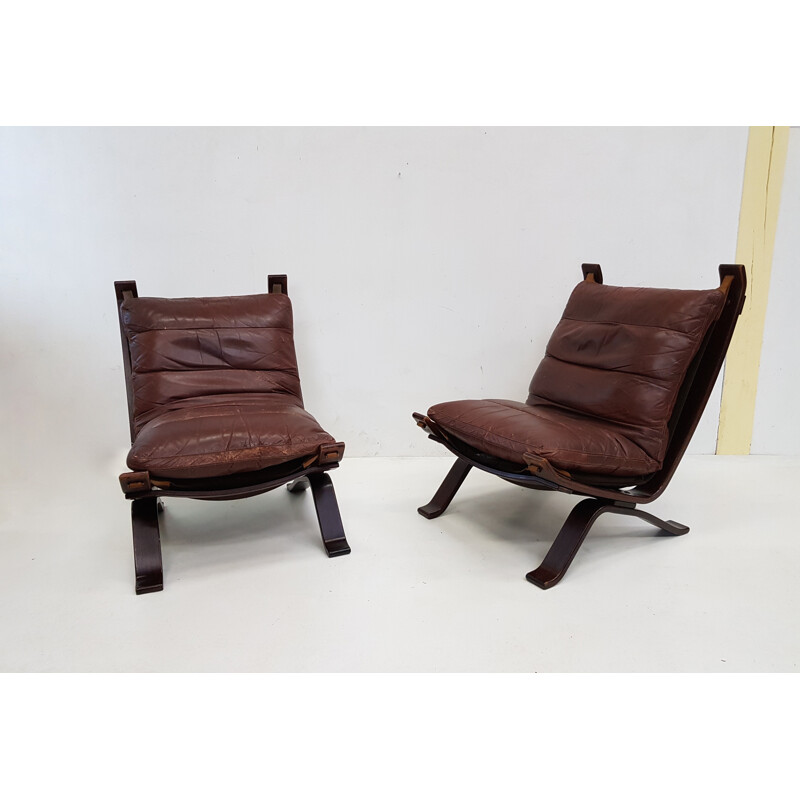 Set of 2 Scandinavian armchairs in leather for Bramin - 1960s