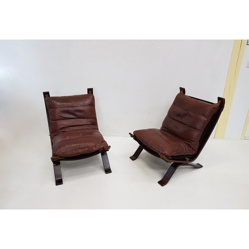 Set of 2 Scandinavian armchairs in leather for Bramin - 1960s