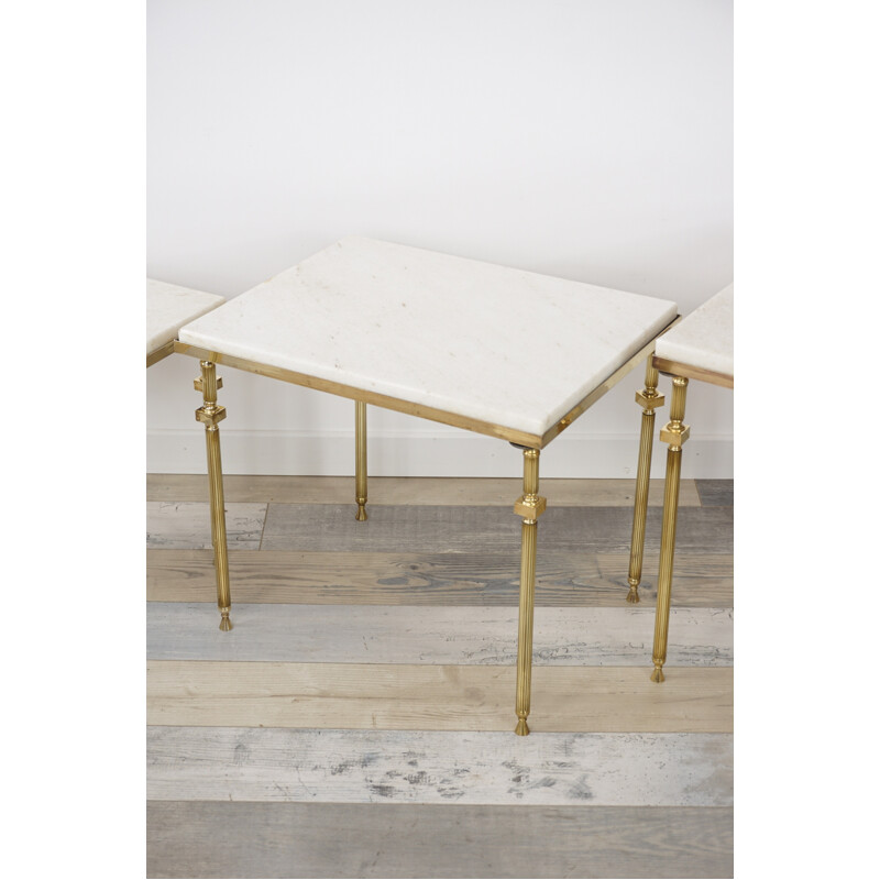 Set of 3 Vintage Nesting tables in brass and marble - 1970s