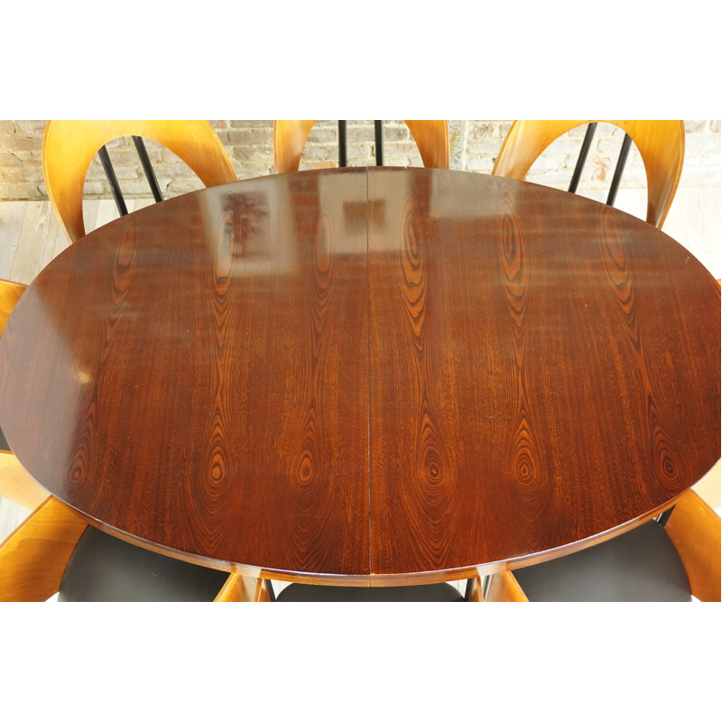 Vintage oval wooden table by Baumann - 1960s