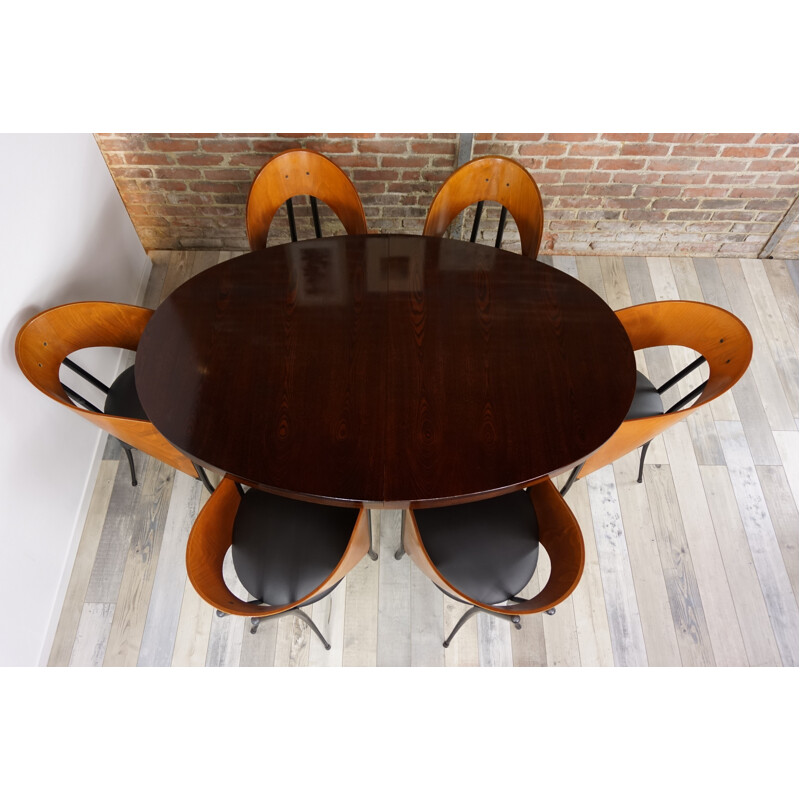 Vintage oval wooden table by Baumann - 1960s