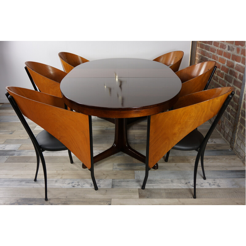 Vintage oval wooden table by Baumann - 1960s