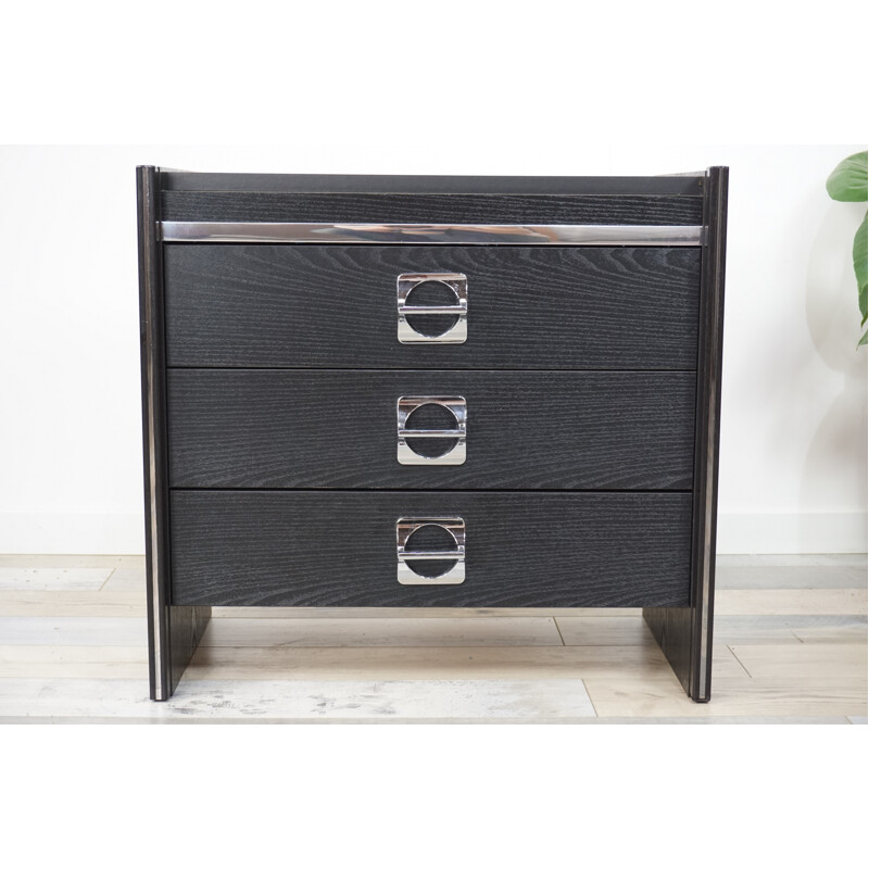 Vintage black and chrome chest of drawers - 1970s