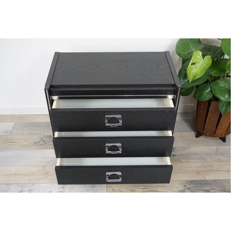 Vintage black and chrome chest of drawers - 1970s