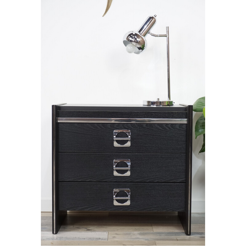 Vintage black and chrome chest of drawers - 1970s