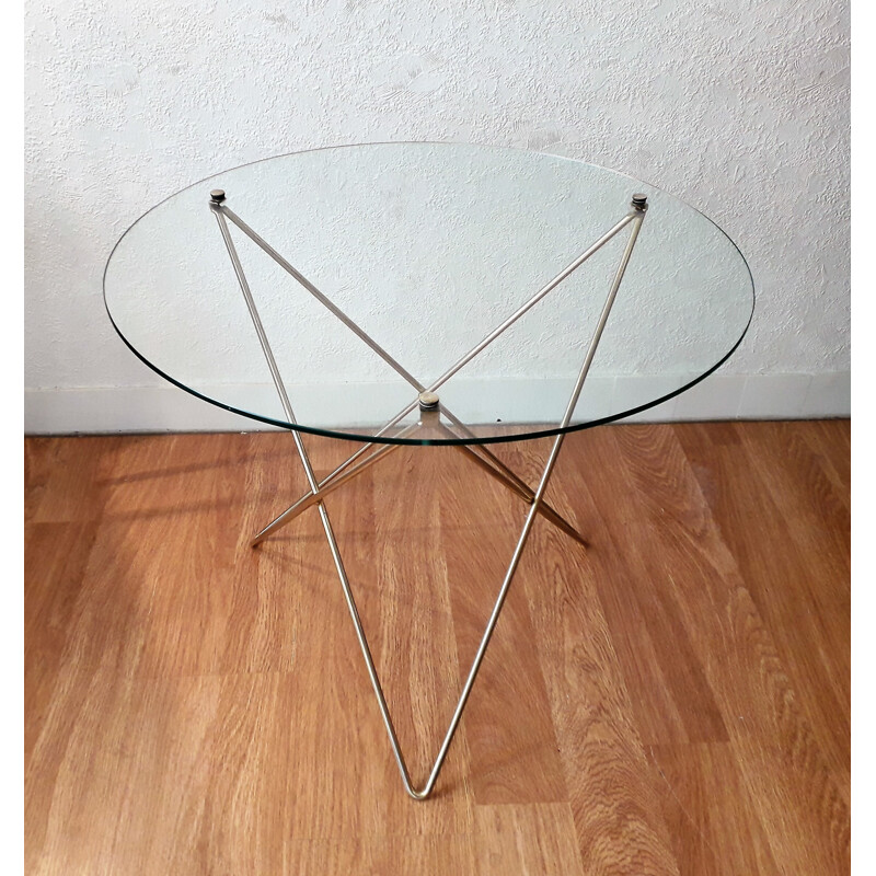 Side table/ pedestral table in metal and glass - 1950s