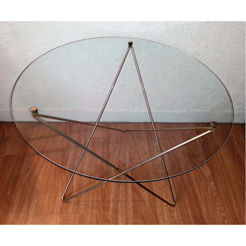 Table d'appoint/ Guéridon vintage en verre et métal - 1950 
