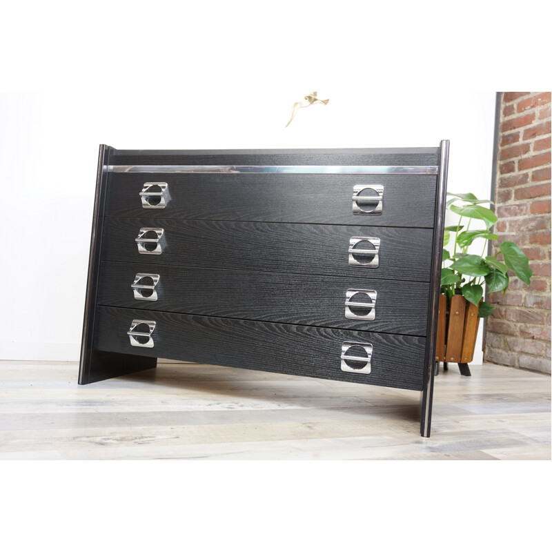 Vintage 4-drawer black dresser - 1970s