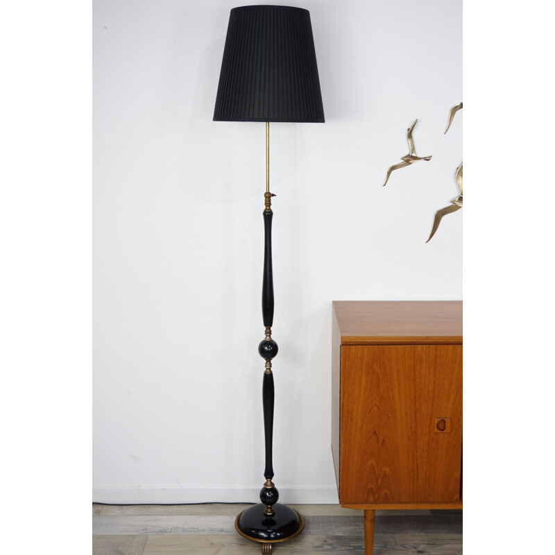 Floor lamp in brass and lacquered wood - 1950s