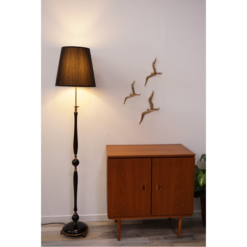 Floor lamp in brass and lacquered wood - 1950s