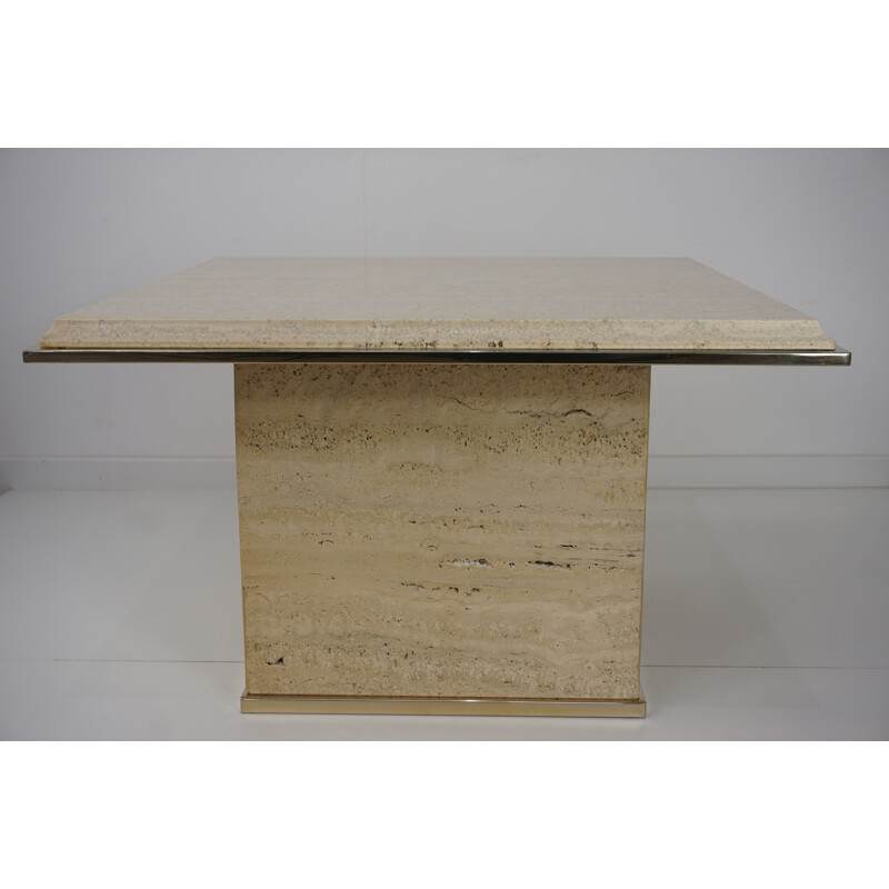 Belgian coffee table in brass and travertine - 1970s