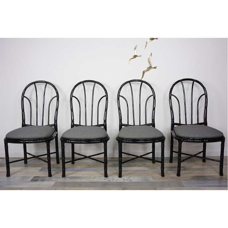 Set of 4 black chairs in lacquered wood - 1970s