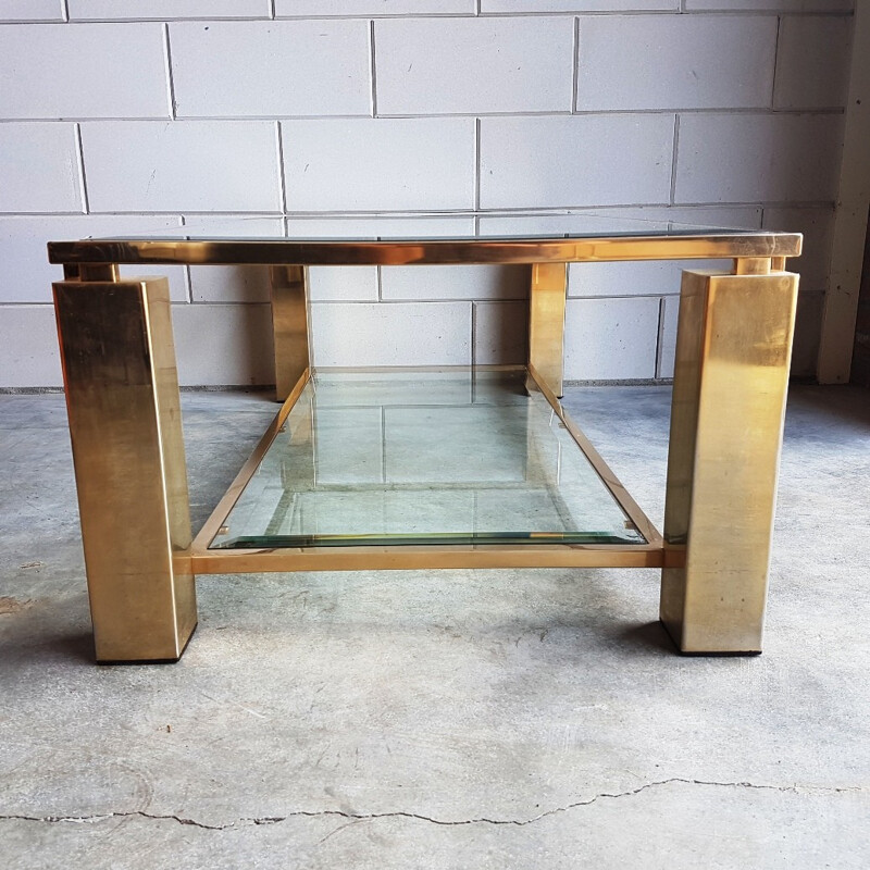 Coffee table in plated Gold with two shelves in cut glass by Belgo Chrom - 1980s