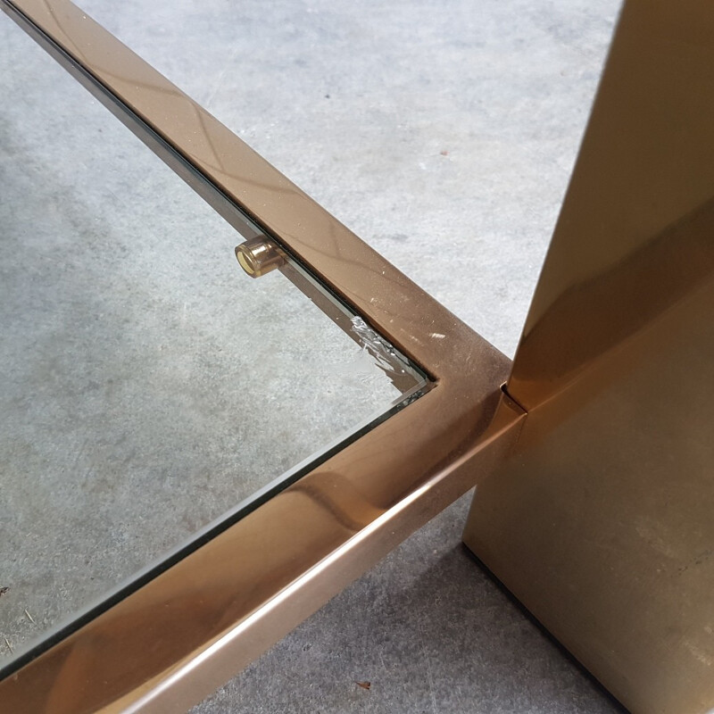 Coffee table in plated Gold with two shelves in cut glass by Belgo Chrom - 1980s