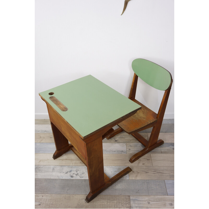 Vintage school desk & bench - 1960s