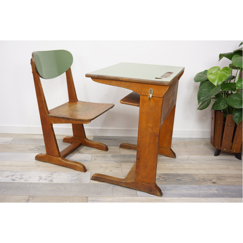 Vintage school desk & bench - 1960s