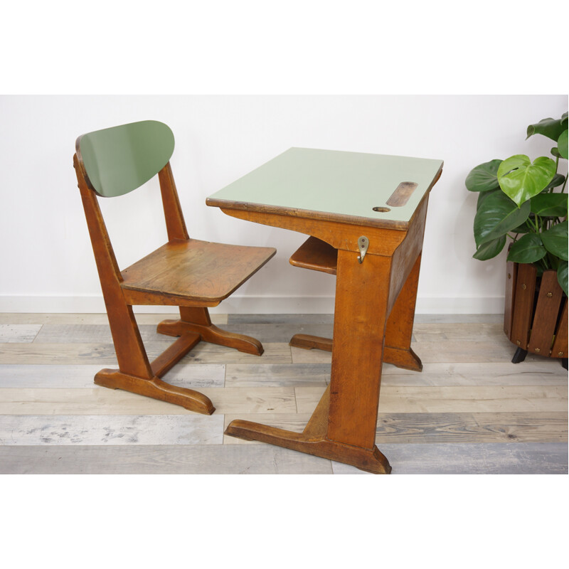 Vintage school desk & bench - 1960s