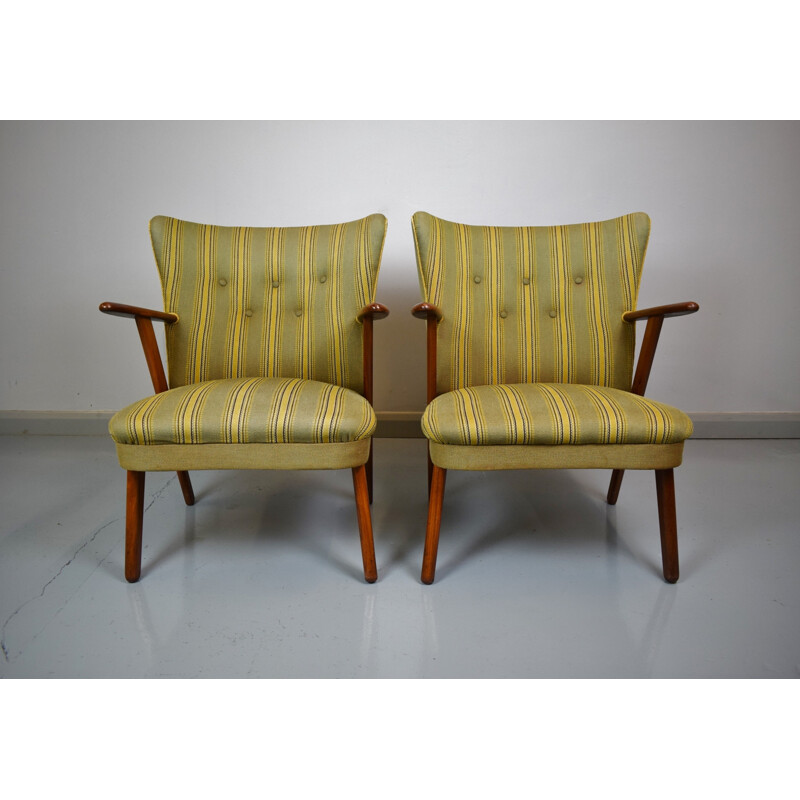 Fauteuil Lounge Vintage en laine verte - 1950