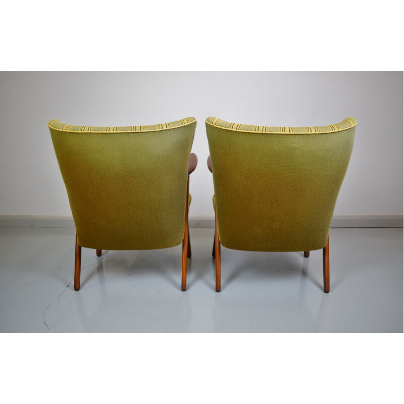 Vintage Danish Green Wool Lounge Arm - 1950s