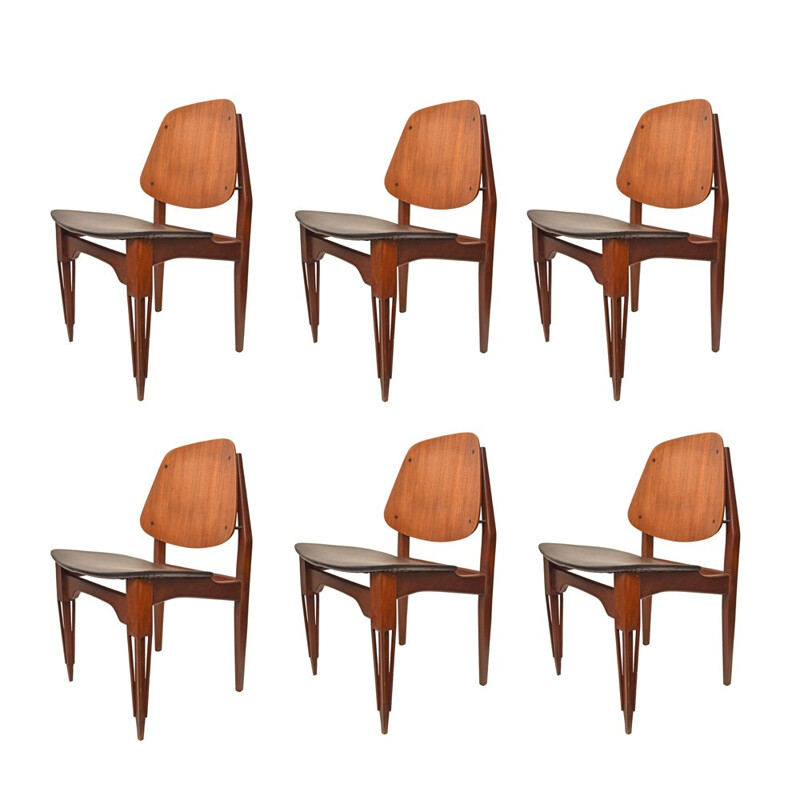 Conjunto de 6 cadeiras de jantar em madeira vintage para Fratelli Proserpio, Itália 1950