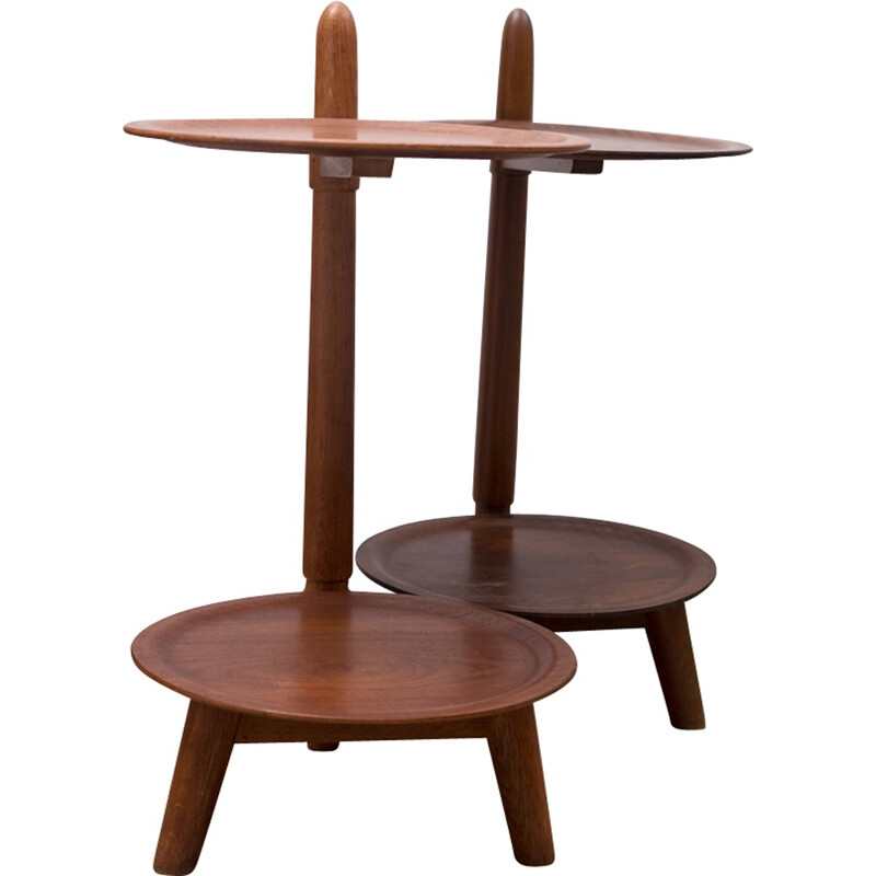 Vintage set of 2 side tables in dark wood - 1970s