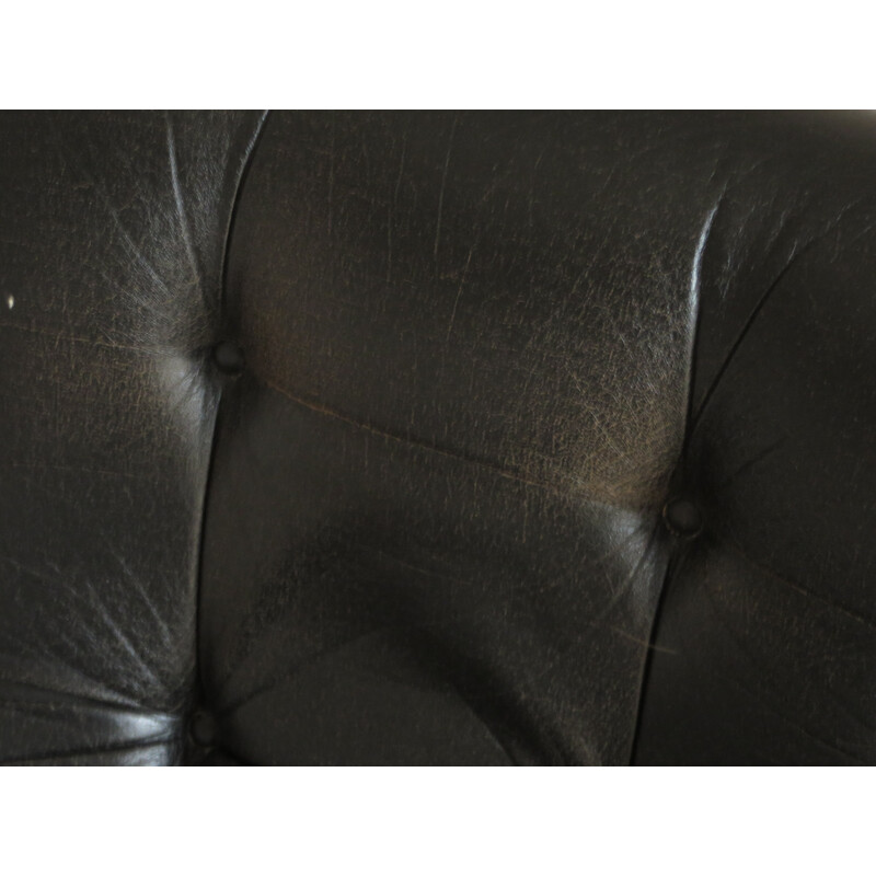 Lounge armchair in steel and black leatherette - 1970s