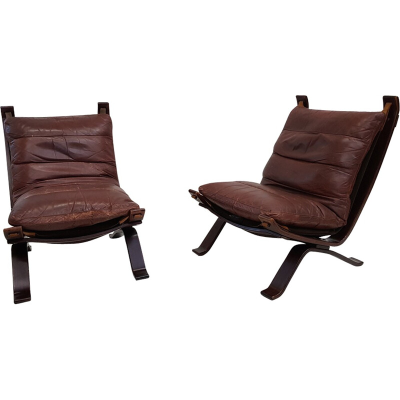 Set of 2 Scandinavian armchairs in leather for Bramin - 1960s