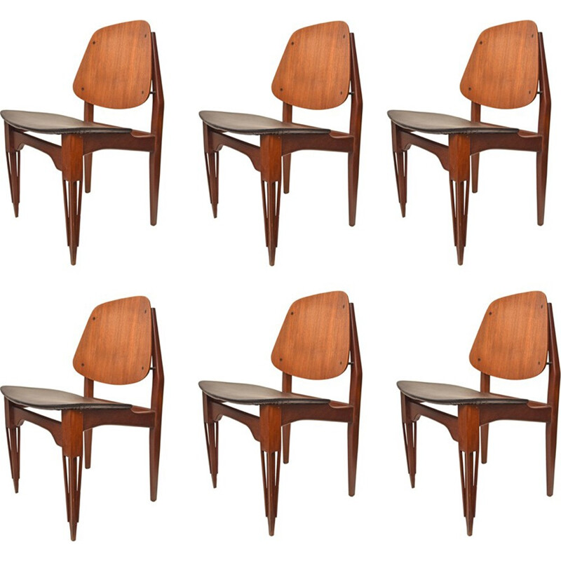 Ensemble de 6 chaises vintage en bois pour Fratelli Proserpio, Italie 1950