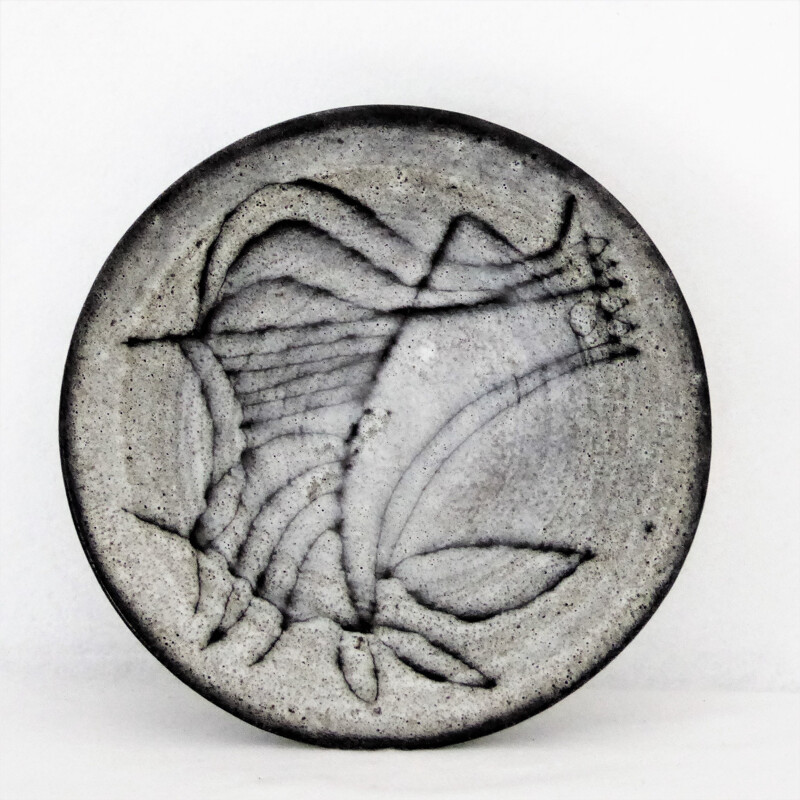 Tazza "Bird" in ceramica stampata vintage di Jacques Pouchain, 1950