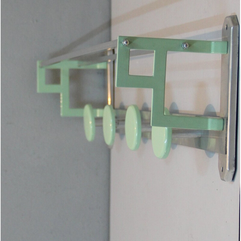 French coat rack in green aluminium & metal - 1930s