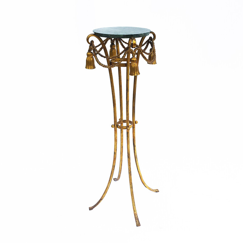 Vintage pedestal table in marble and gilded metal - 1950s