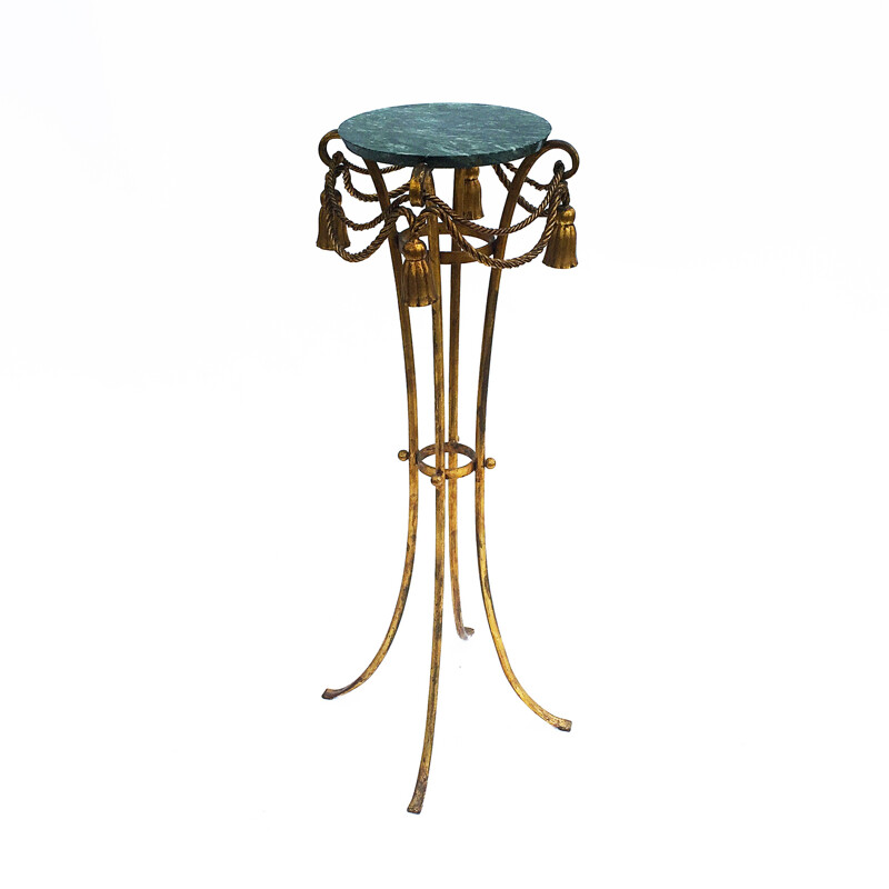 Vintage pedestal table in marble and gilded metal - 1950s