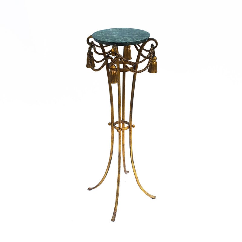 Vintage pedestal table in marble and gilded metal - 1950s