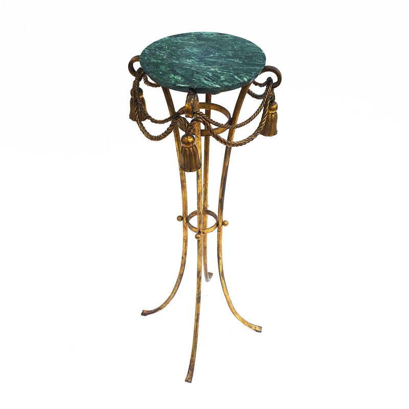 Vintage pedestal table in marble and gilded metal - 1950s