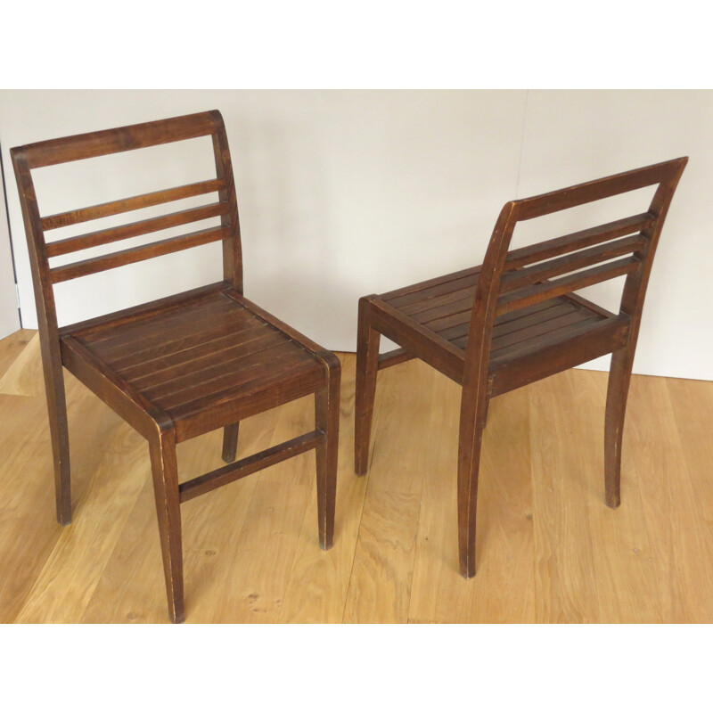 Paire de chaises vintage en bois, René GABRIEL - 1940