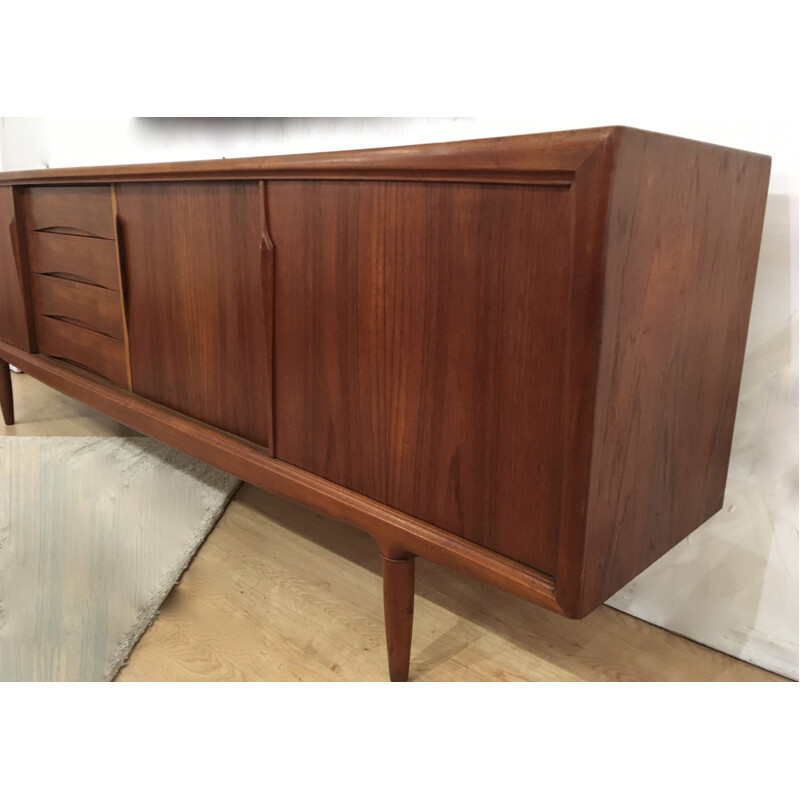 Vintage long teak sideboard by Gunni Omann for Christensen - 1960s