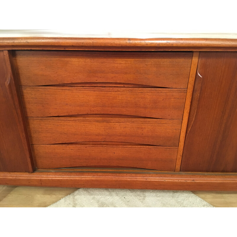 Vintage long teak sideboard by Gunni Omann for Christensen - 1960s